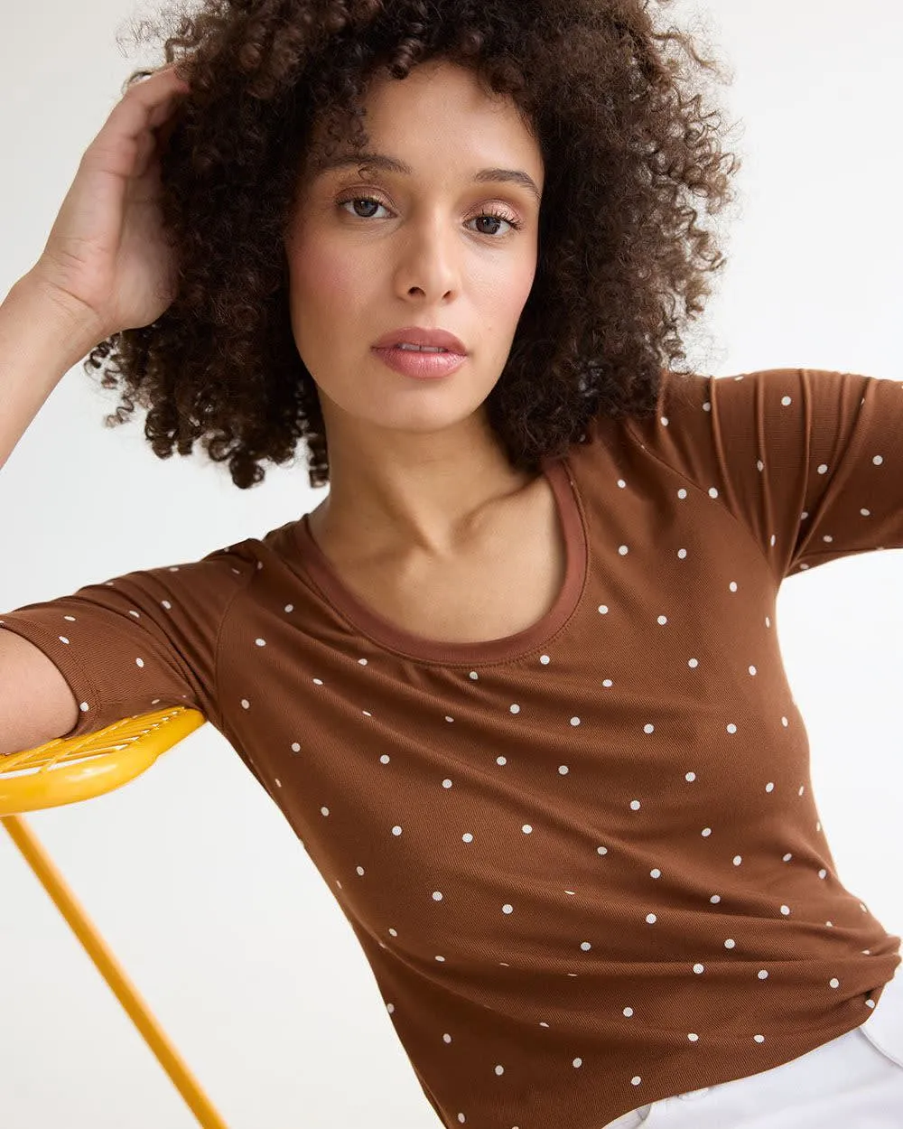 Elbow-Sleeve Scoop-Neck Ribbed Tee sold by Reitmans product image thumbnail 3