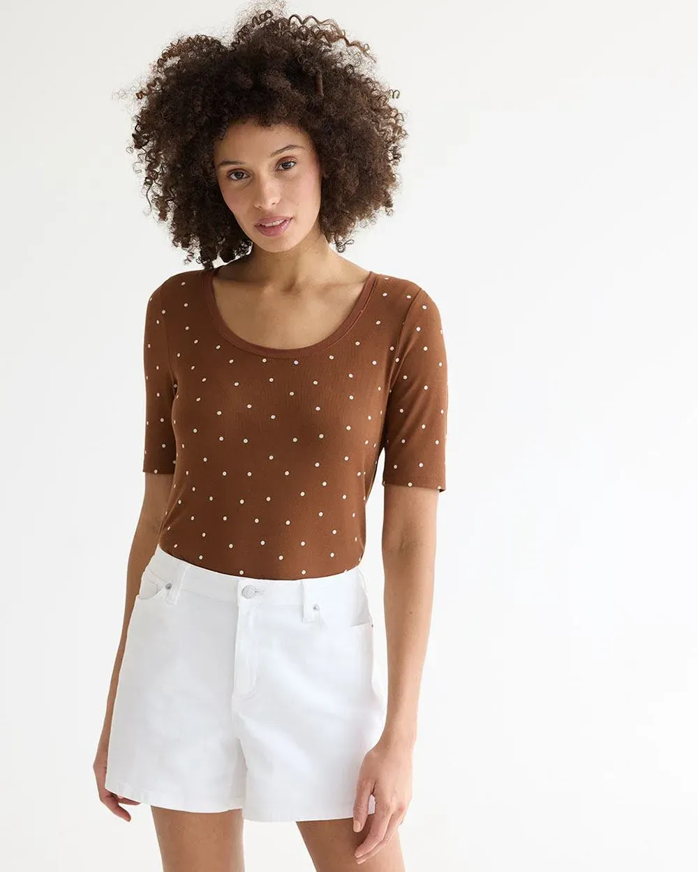 Elbow-Sleeve Scoop-Neck Ribbed Tee sold by Reitmans product image thumbnail 5