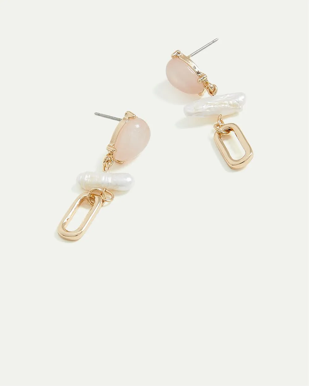 Pink-Stone Stud Earrings with Pearl Pendants sold by Reitmans