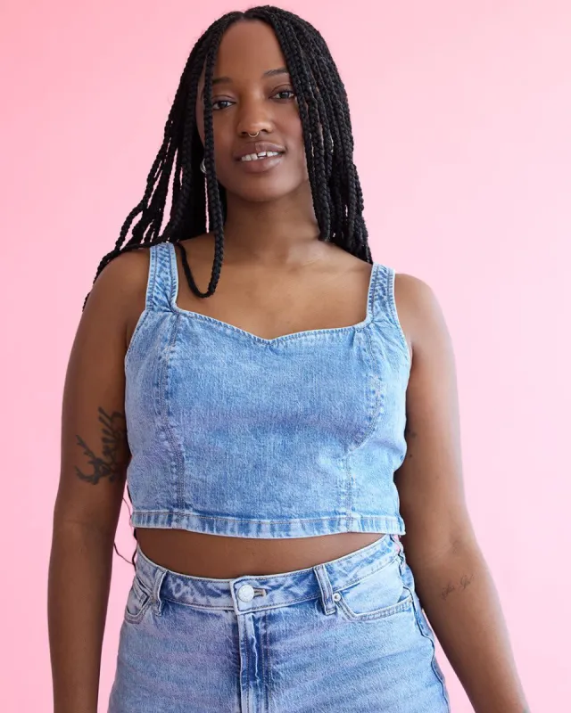 Denim Bustier Top with Sweetheart Neckline sold by Reitmans