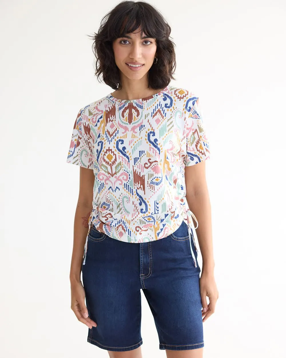 Short-Sleeve Crew-Neck Tee with Shirred Sides sold by Reitmans product image thumbnail 3