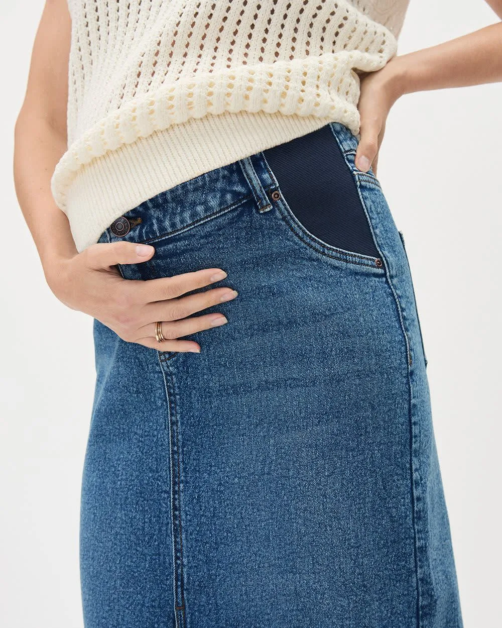 Medium-Wash Midi Denim Skirt - Thyme Maternity sold by Reitmans product image thumbnail 4