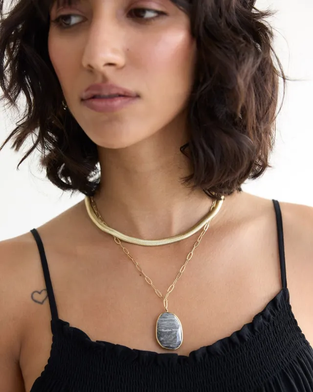 Double-Chain Necklace with Stone Pendant sold by Reitmans