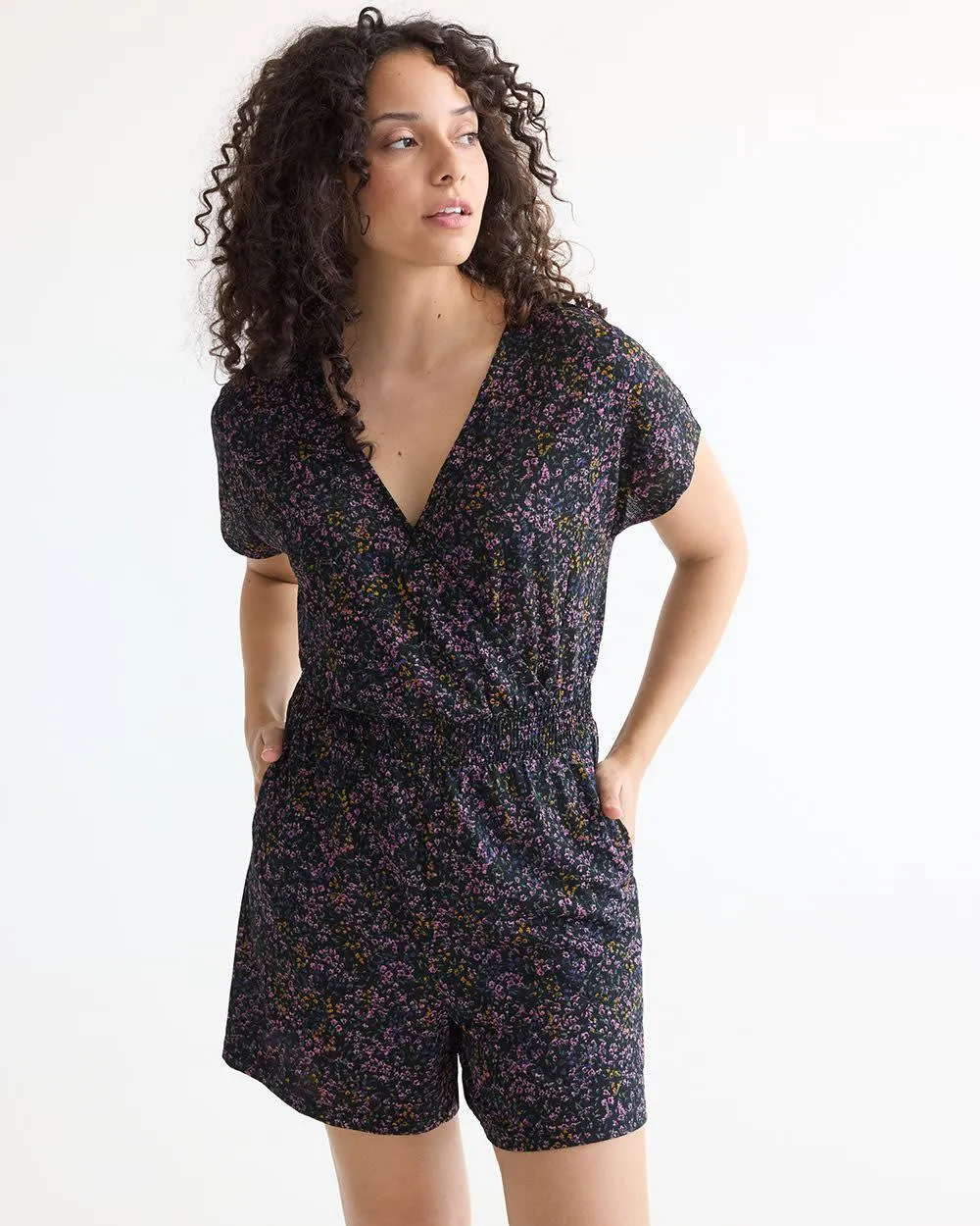 Short-Sleeve Romper with Wrap V Neckline sold by Reitmans product image thumbnail 3