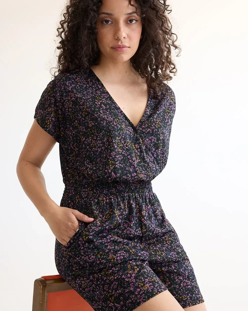 Short-Sleeve Romper with Wrap V Neckline sold by Reitmans product image thumbnail 5
