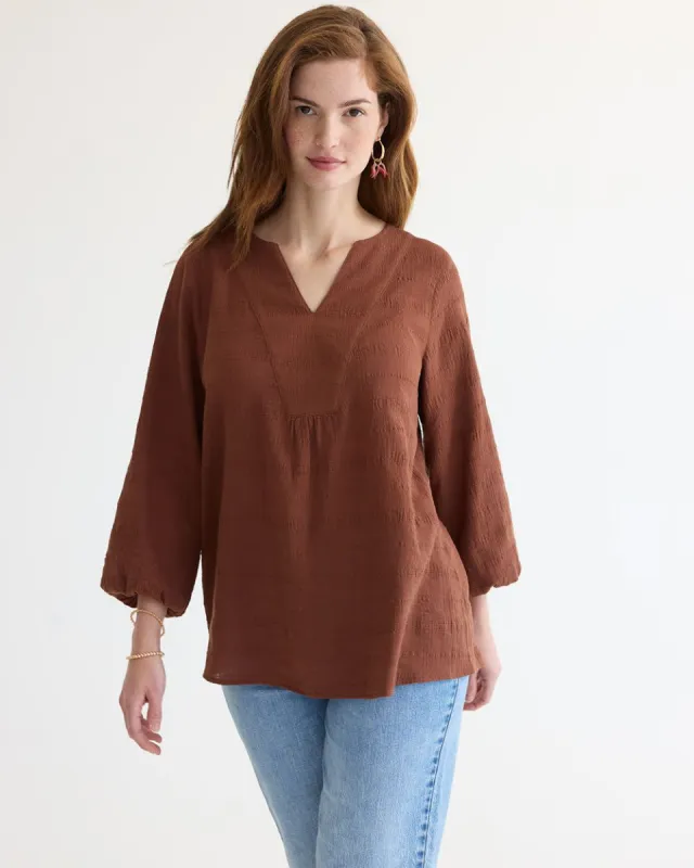 Long-Sleeve Textured Blouse with Split Neckline sold by Reitmans