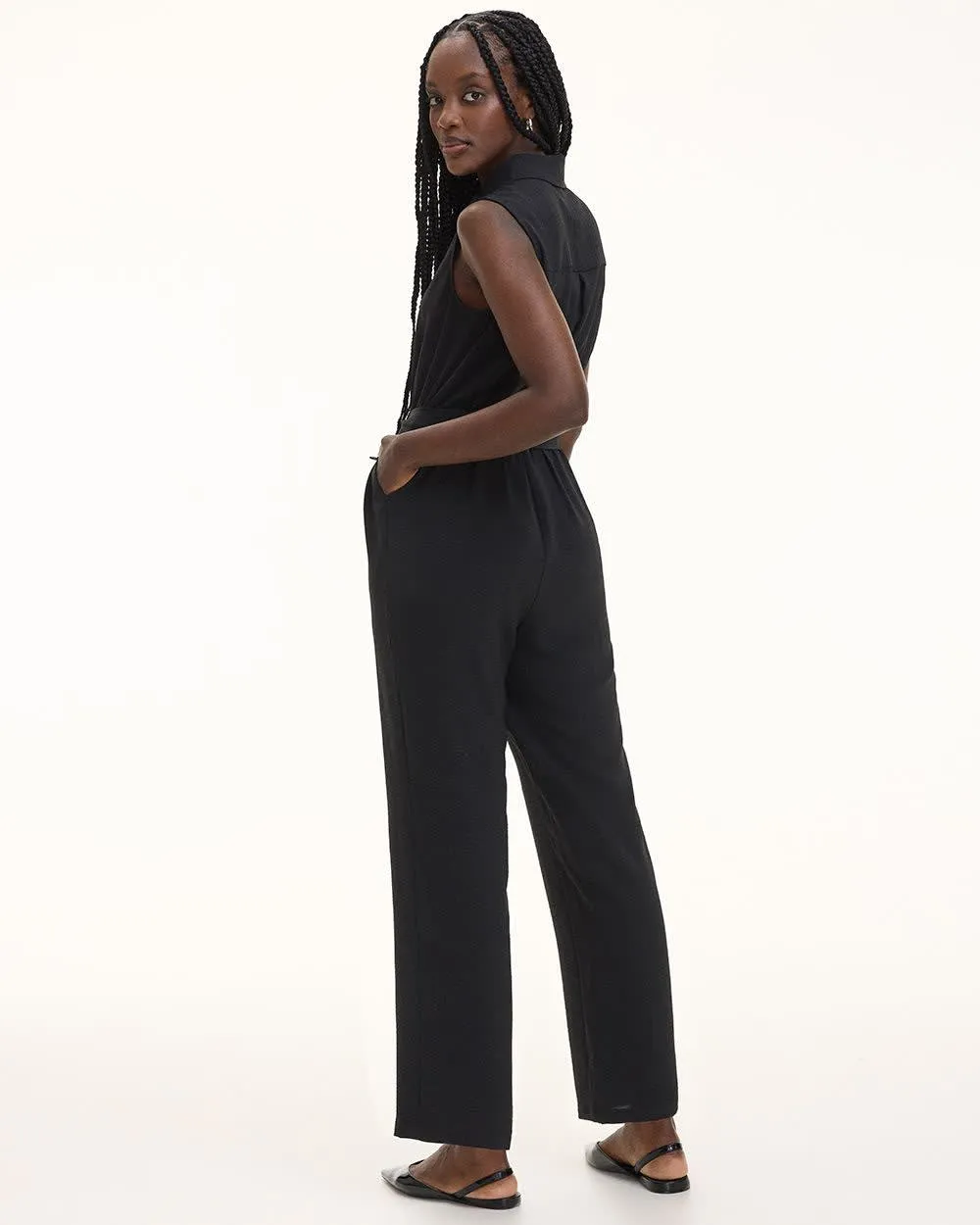 Straight-Leg Sleeveless Jumpsuit with Shirt Collar sold by Reitmans product image thumbnail 2