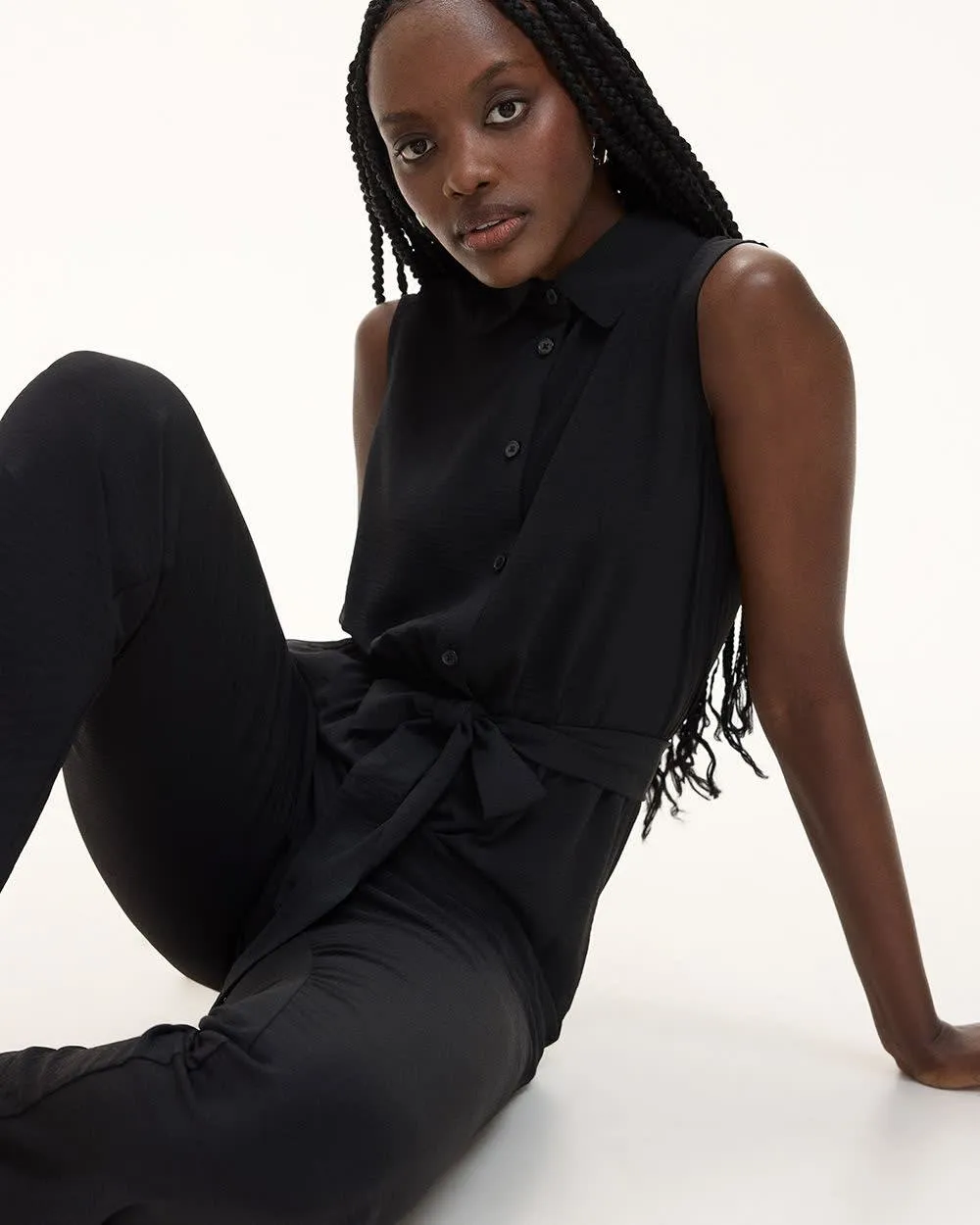 Straight-Leg Sleeveless Jumpsuit with Shirt Collar sold by Reitmans product image thumbnail 3