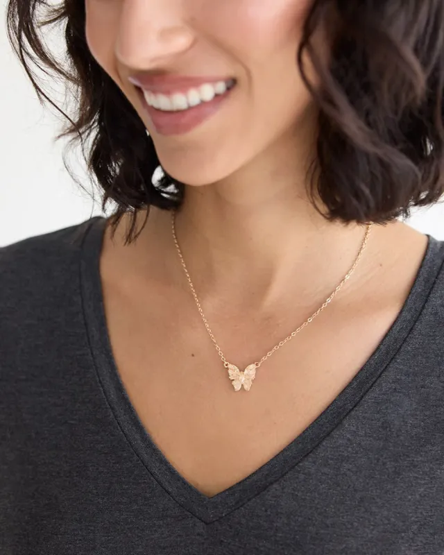 Short Necklace with Stone-Encrusted Butterfly Pendant sold by Reitmans