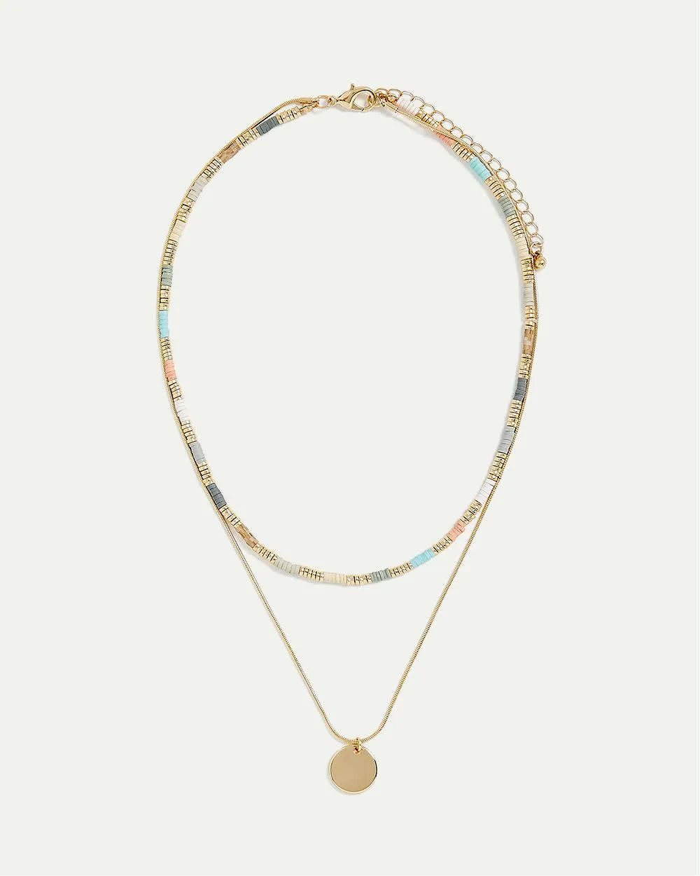 Double-Layer Necklace with Rubber Chips and Pendant sold by Reitmans