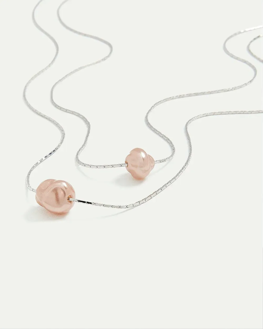 Double-Chain Necklace with Pink Pearl Pendants sold by Reitmans product image thumbnail 3