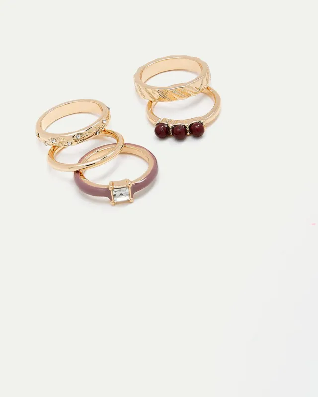 Rings with Enamel and Stones - Set of 5 sold by Reitmans