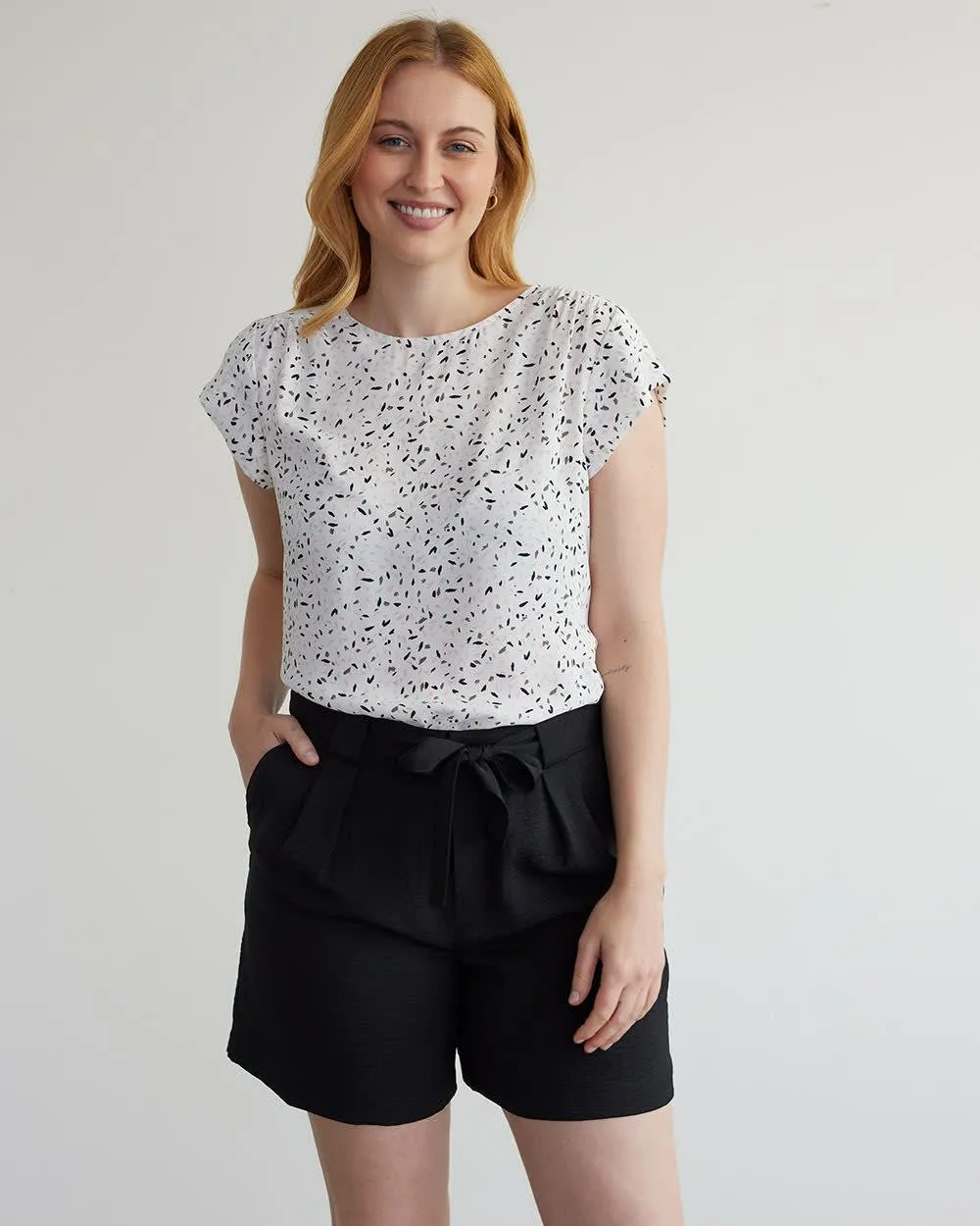 Cap-Sleeve Blouse with Crew Neckline, R Essentials sold by Reitmans