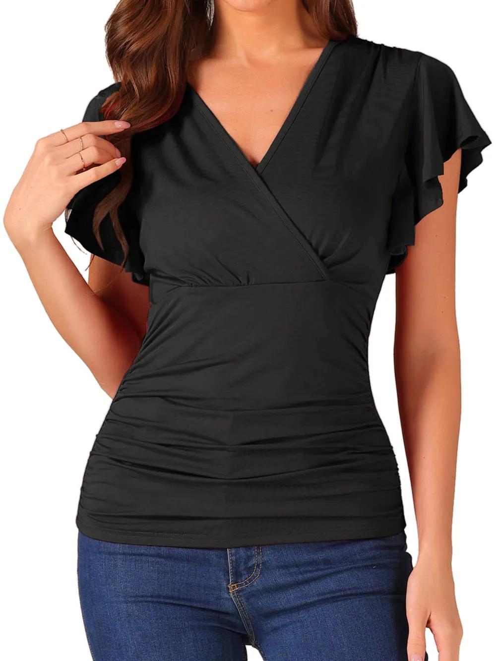 Allegra K- Faux Wrap Ruffle Sleeve Blouse sold by Reitmans