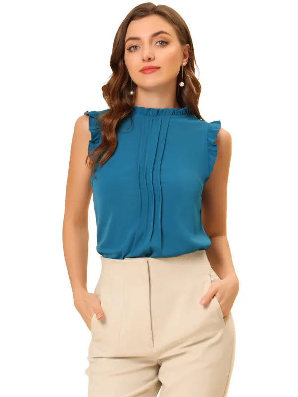 Allegra K- Ruffled Mandarin Collar Sleeveless Pleated Blouse sold by Reitmans