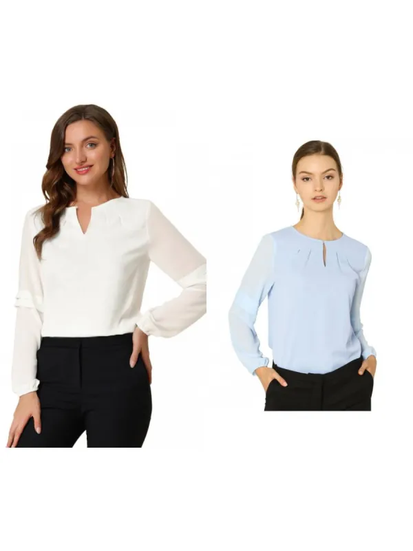 Allegra K- Long Sleeve Work Blouse Pack, White Combo 2 made by Reitmans