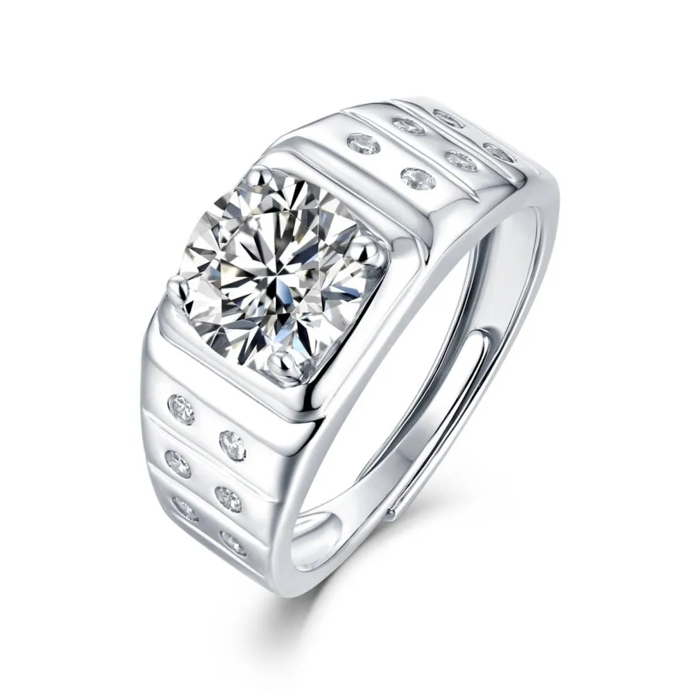 Stella Valentino Sterling Silver 1.25ctw Lab Created Moissanite Solitaire Sides Anniversary Adjustable Ring sold by Reitmans