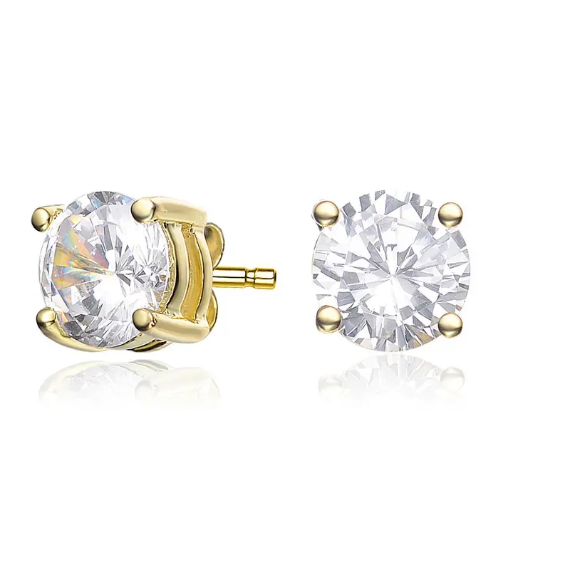 Genevive Sterling Silver 14k Yellow Gold plated with Clear Cubic Zirconia Solitaire 5mm Stud Earrings sold by Reitmans product image thumbnail 2