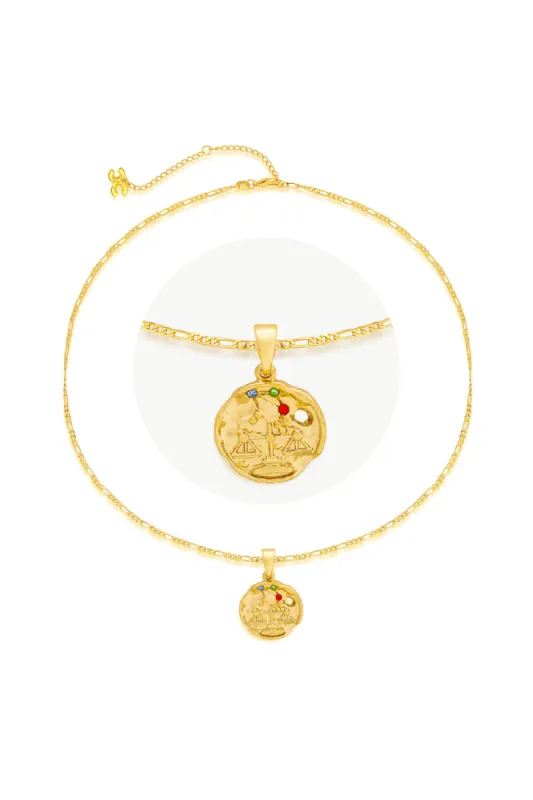 Classicharms-Gold Sculptural Horoscope Zodiac Sign Pendant Necklace Set-Libra sold by Reitmans