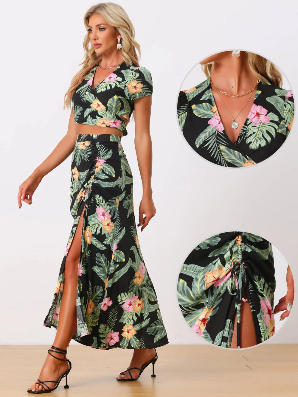 Allegra K - Tropical Wrap Crop Top Maxi Skirt Outfits sold by Reitmans product image thumbnail 2