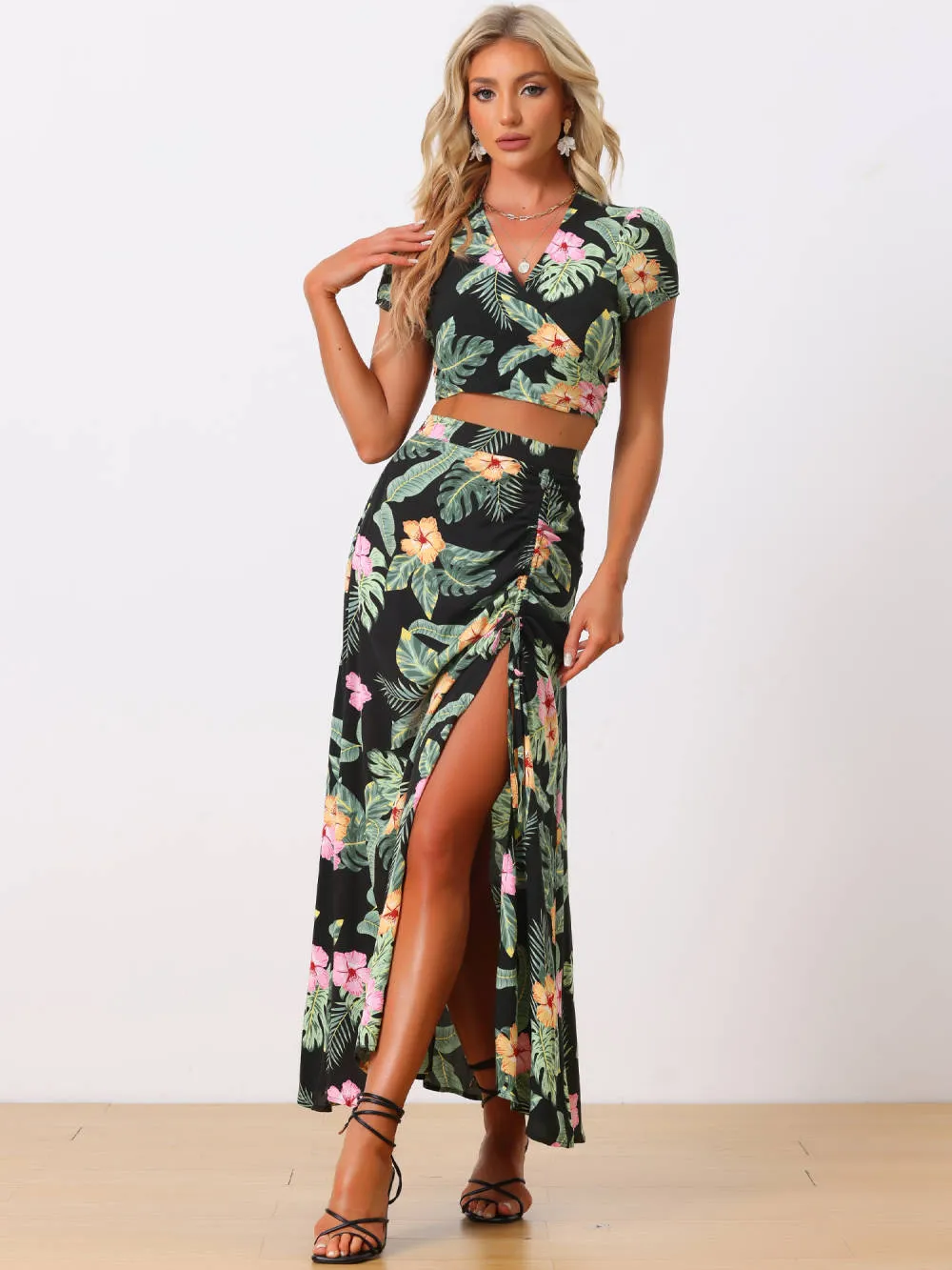 Allegra K - Tropical Wrap Crop Top Maxi Skirt Outfits sold by Reitmans product image thumbnail 4