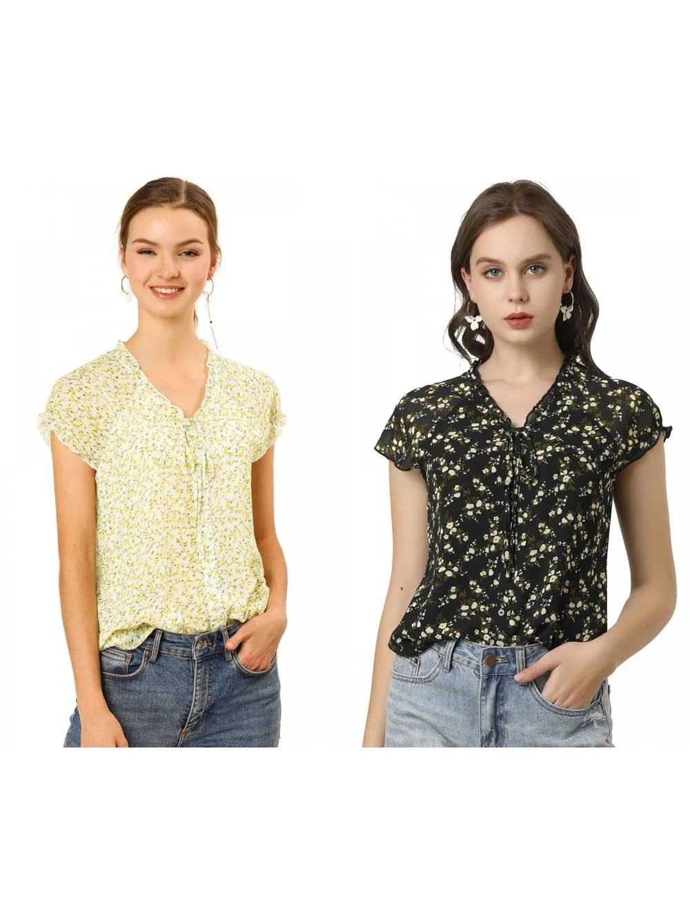 Allegra K- V Neck Summer Floral Chiffon Blouse 2-Pack sold by Reitmans