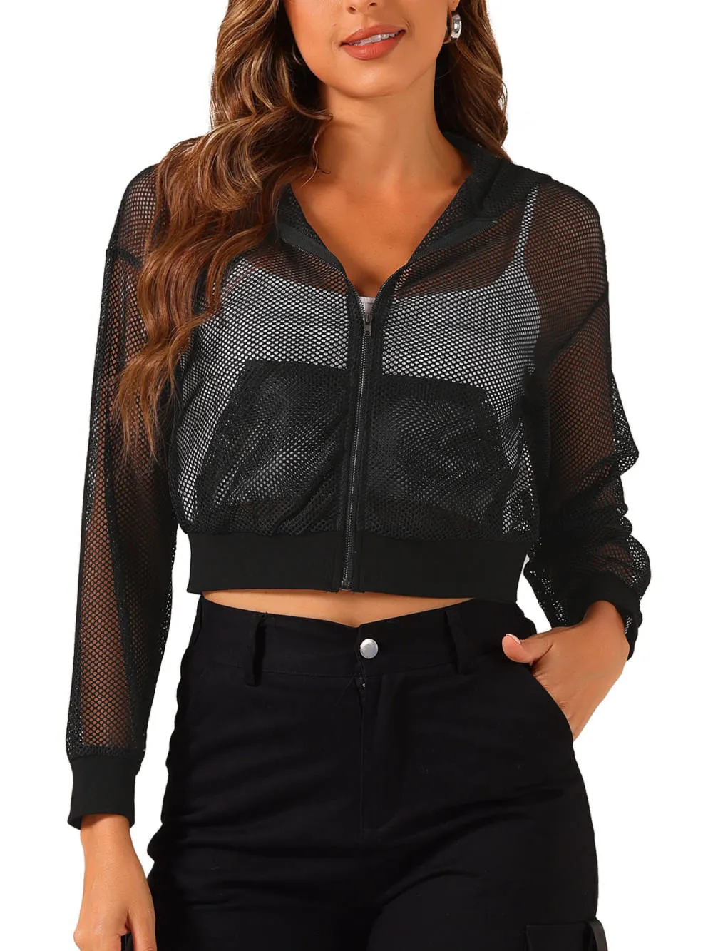 Allegra K- Zip Up Mesh Sheer Hoodie Jackets sold by Reitmans