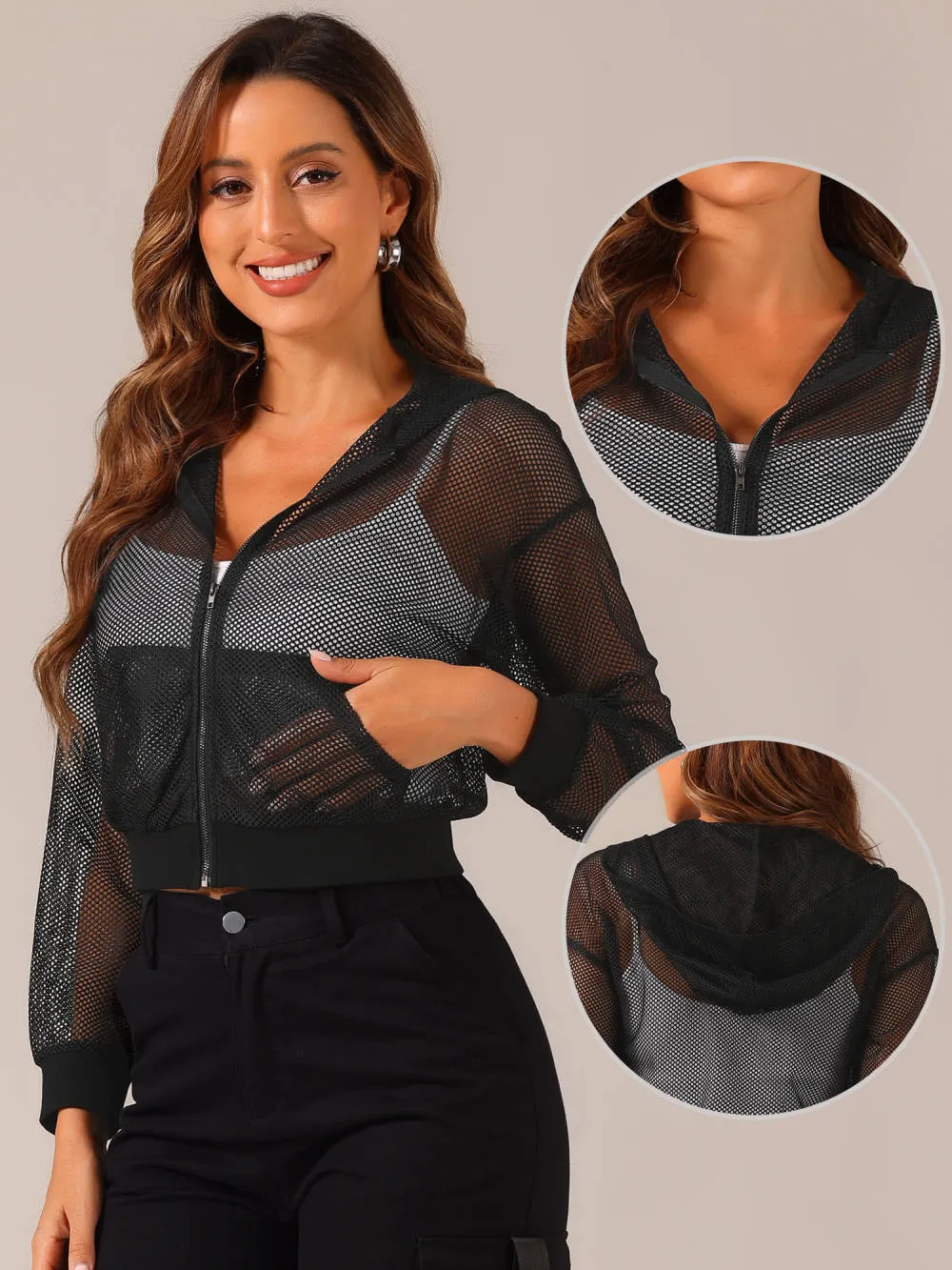 Allegra K- Zip Up Mesh Sheer Hoodie Jackets sold by Reitmans product image thumbnail 2