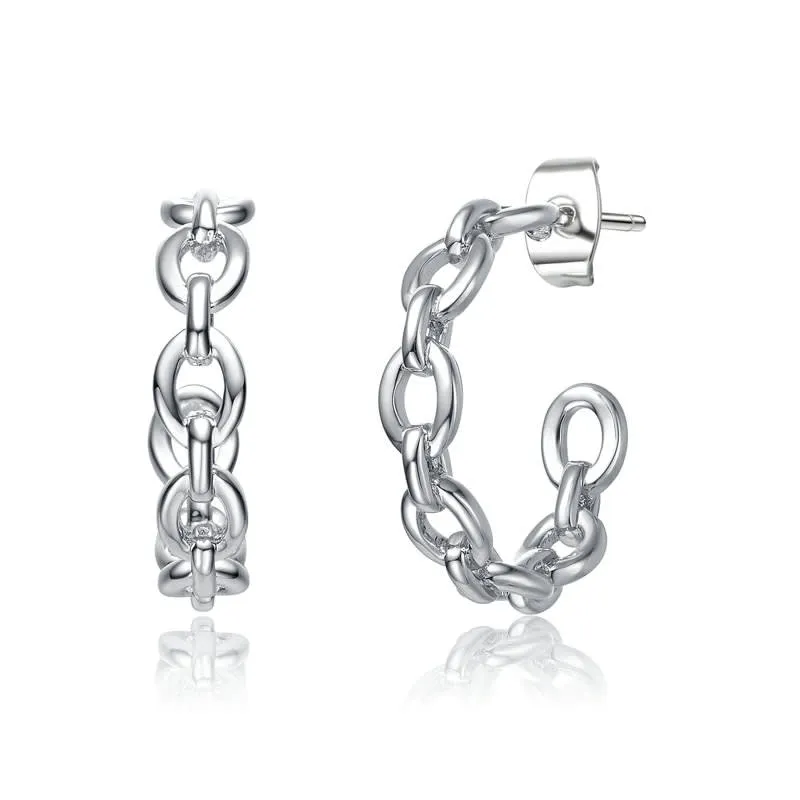 Genevive Sterling Silver Modern Chain Link C-Hoop Earrings sold by Reitmans