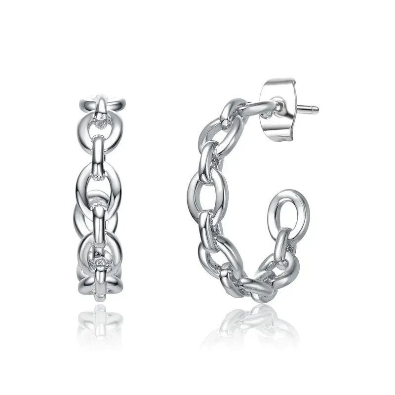 Genevive Sterling Silver Modern Chain Link C-Hoop Earrings sold by Reitmans product image thumbnail 3