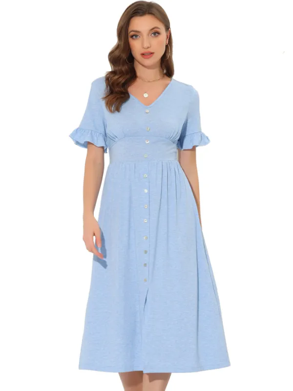 Allegra K- Button Flutter Sleeve Midi Dress sold by Reitmans