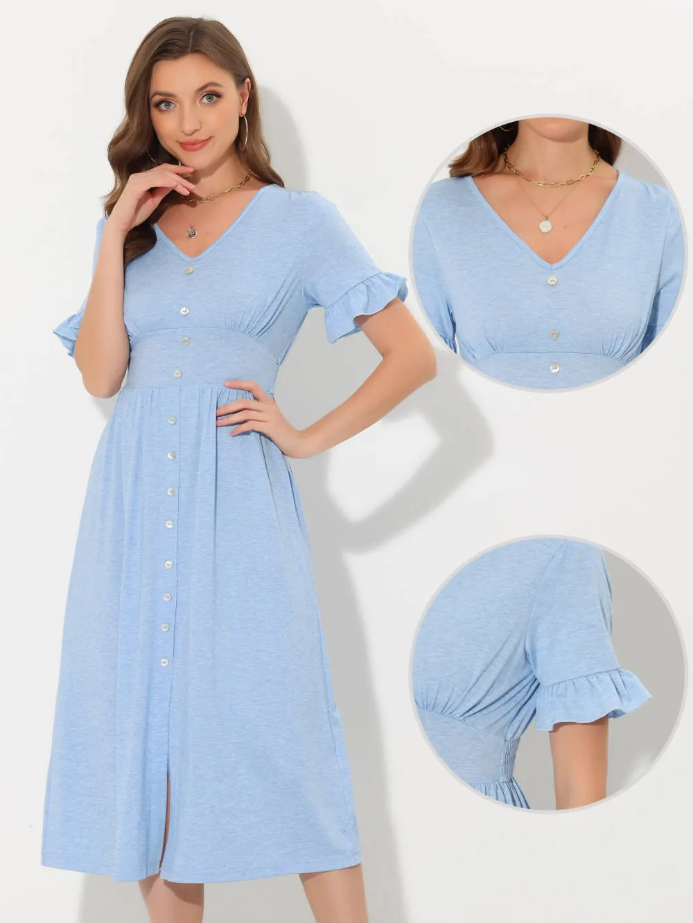 Allegra K- Button Flutter Sleeve Midi Dress sold by Reitmans product image thumbnail 2