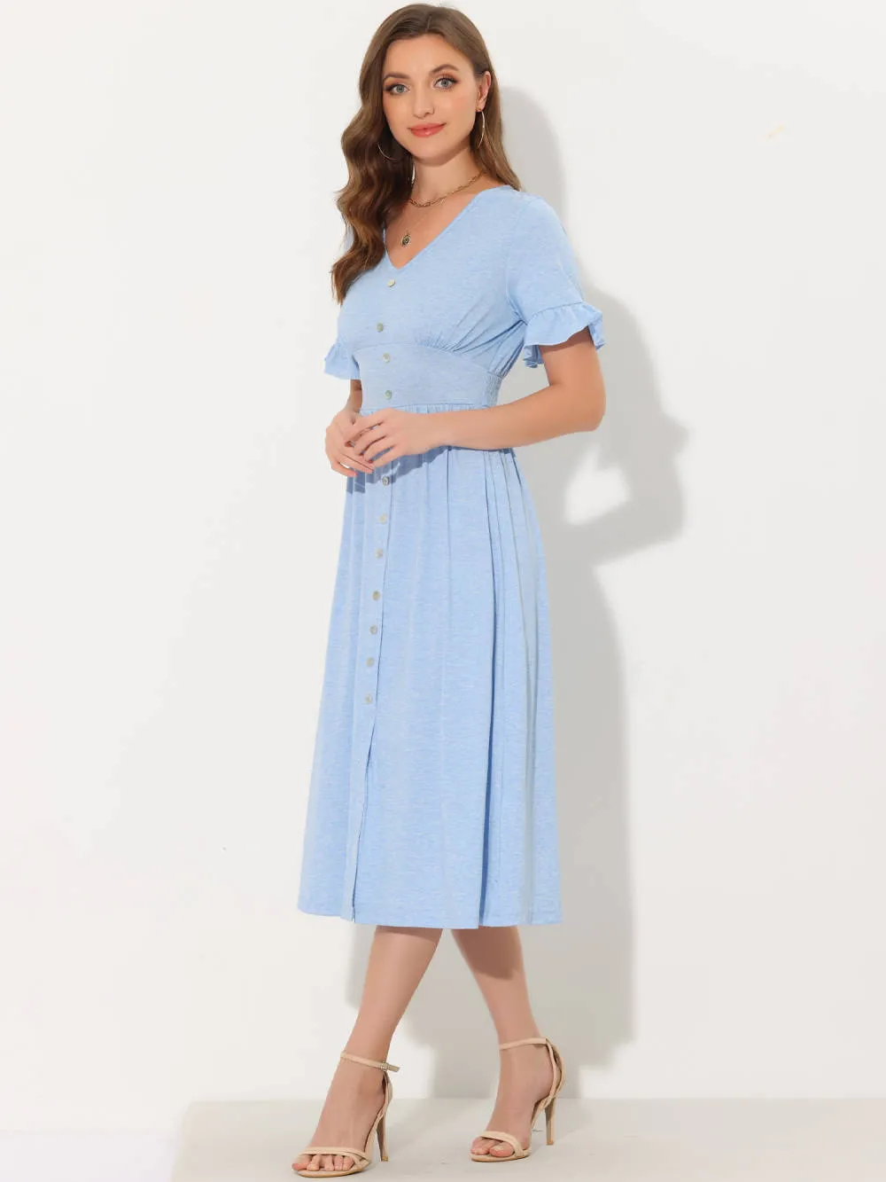 Allegra K- Button Flutter Sleeve Midi Dress sold by Reitmans product image thumbnail 4