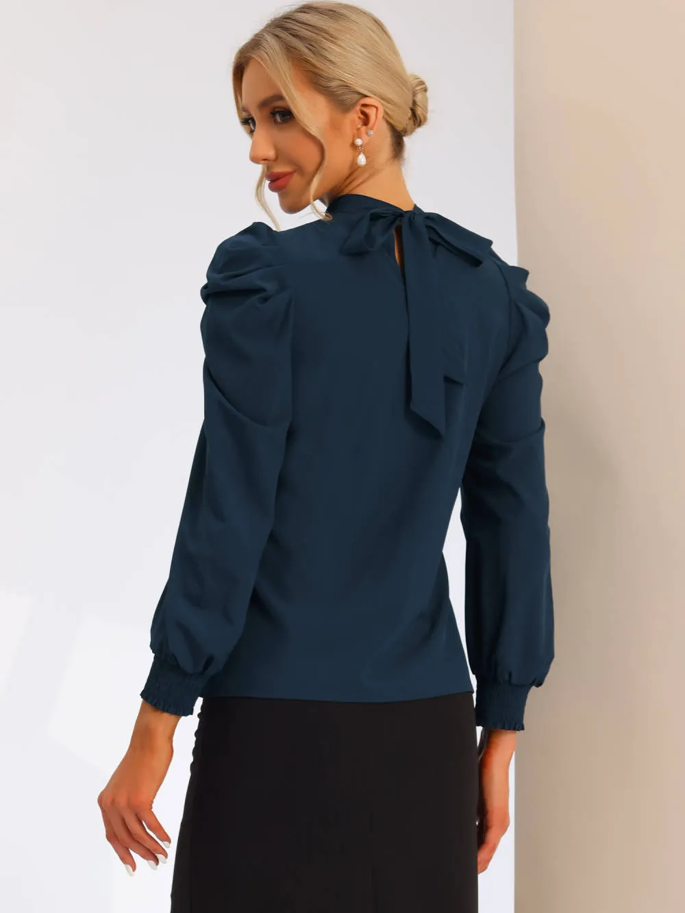 Allegra K - Mock Neck Tie Back Puff Sleeve Blouse sold by Reitmans product image thumbnail 3