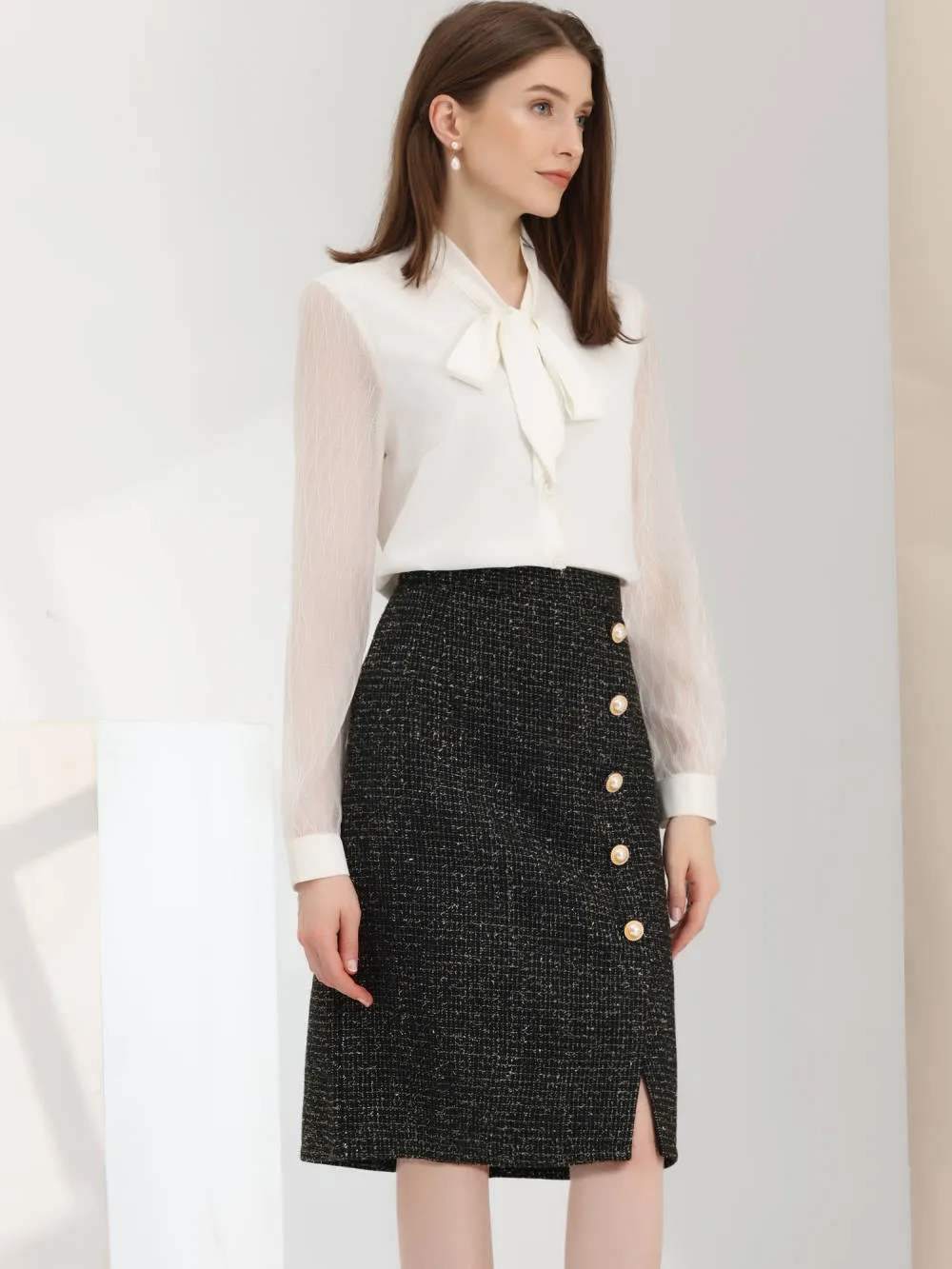 Allegra K - Plaid High Waist Office Tweed Midi Skirt sold by Reitmans product image thumbnail 2