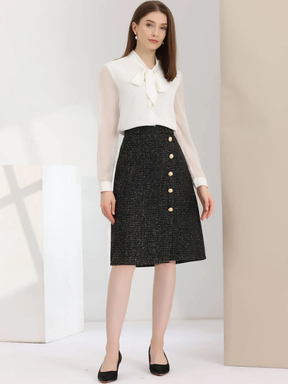 Allegra K - Plaid High Waist Office Tweed Midi Skirt sold by Reitmans product image thumbnail 3