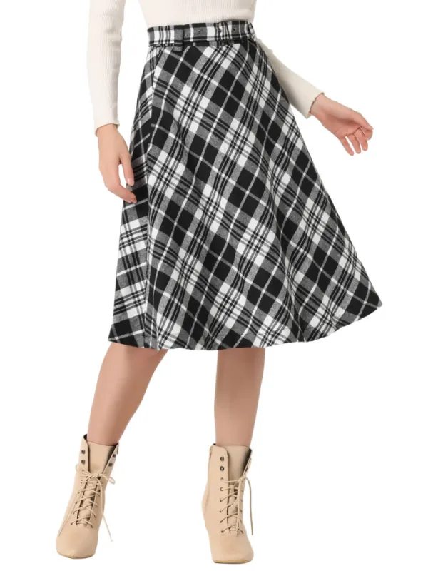 Allegra K- Plaid Tartan Belted A-Line Midi Skirt made by Reitmans