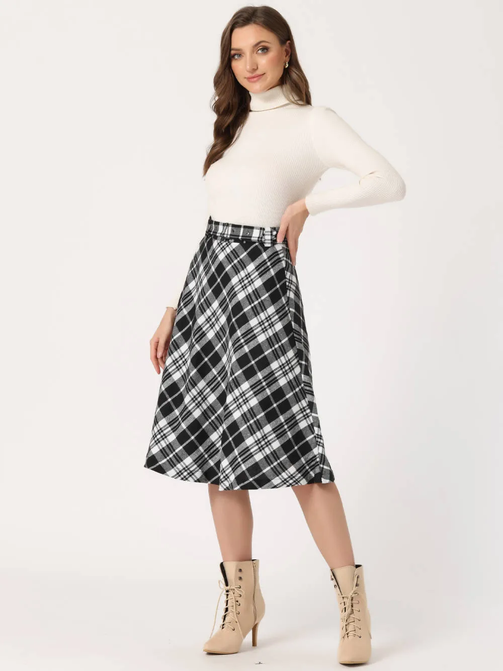 Allegra K- Plaid Tartan Belted A-Line Midi Skirt sold by Reitmans product image thumbnail 3