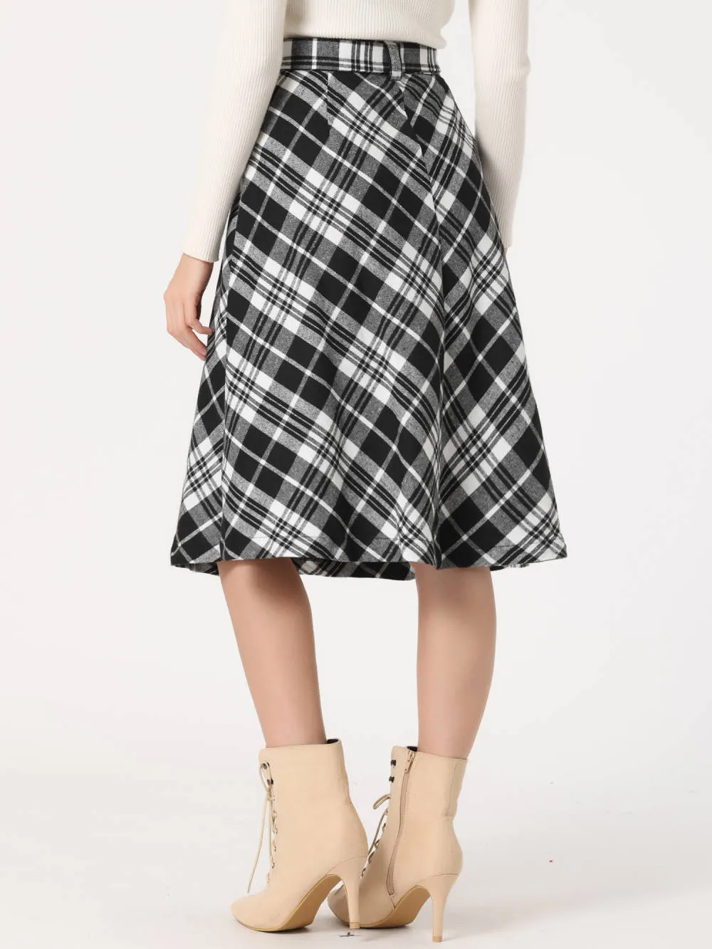 Allegra K- Plaid Tartan Belted A-Line Midi Skirt sold by Reitmans product image thumbnail 4