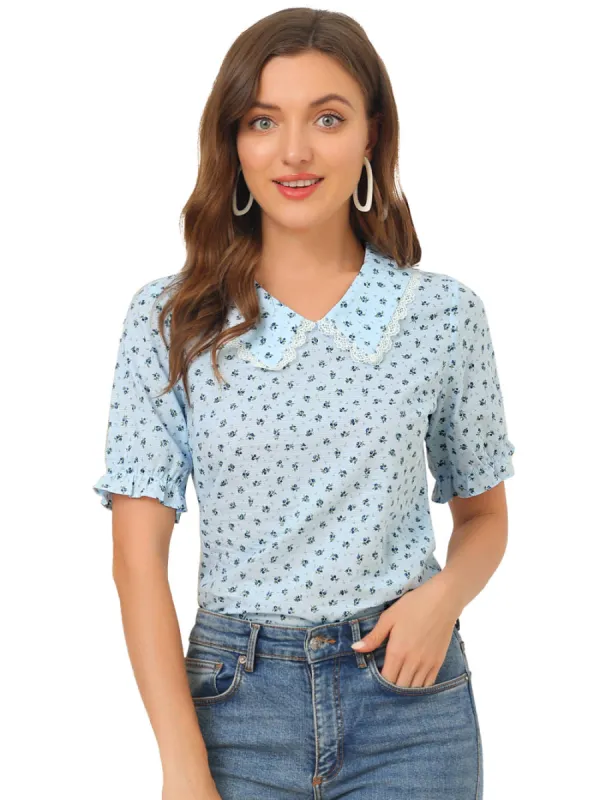 Allegra K- Summer Floral Ruffle Peter Pan Collar Blouse sold by Reitmans