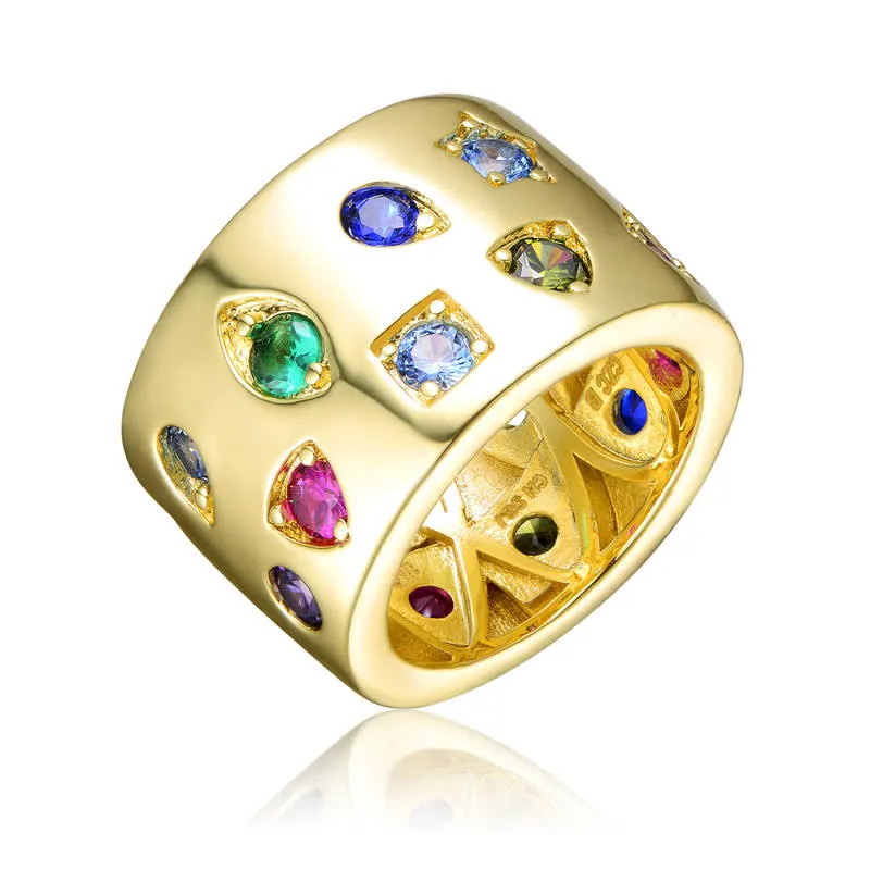 Rachel Glauber 14k Gold Plated with Multi Colored Cubic Zirconia Wide Band Ring Size 8 sold by Reitmans
