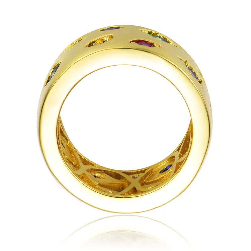 Rachel Glauber 14k Gold Plated with Multi Colored Cubic Zirconia Wide Band Ring Size 8 sold by Reitmans product image thumbnail 2