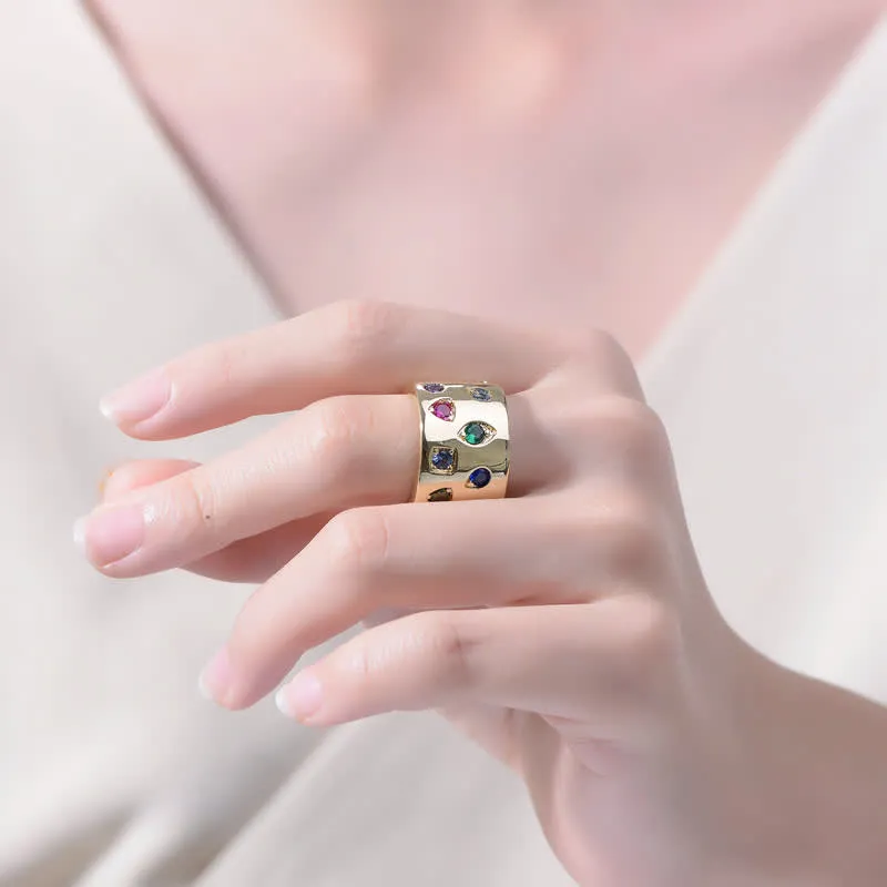 Rachel Glauber 14k Gold Plated with Multi Colored Cubic Zirconia Wide Band Ring Size 8 sold by Reitmans product image thumbnail 3