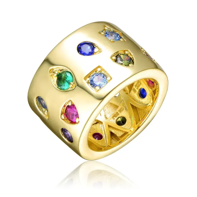 Rachel Glauber 14k Gold Plated with Multi Colored Cubic Zirconia Wide Band Ring Size 8 sold by Reitmans product image thumbnail 4