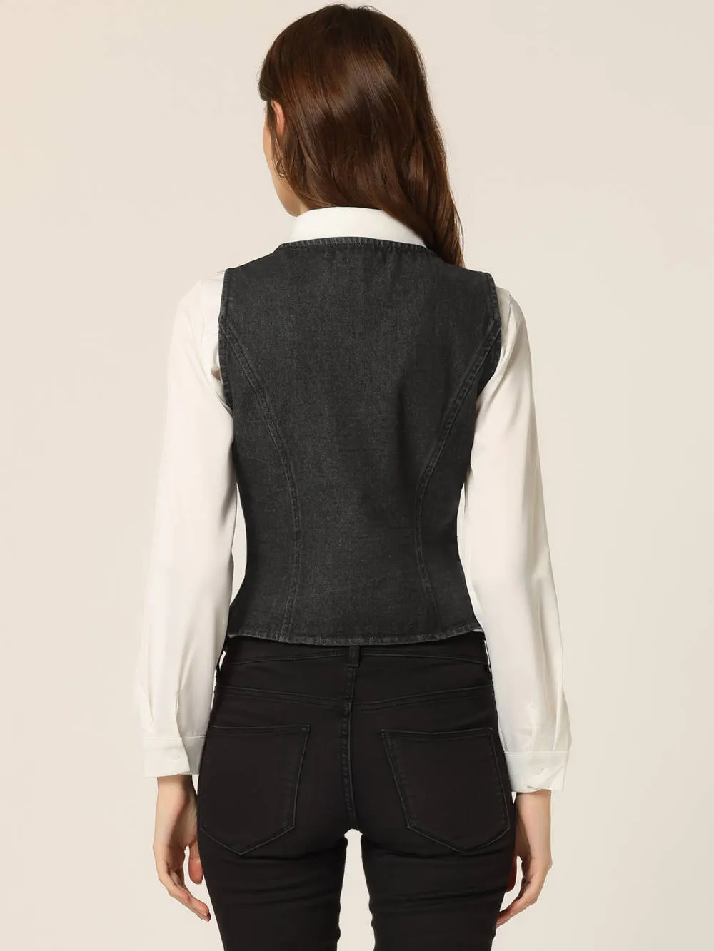 Allegra K- Sleeveless V Neck Button Down Jean Waistcoat Vest sold by Reitmans product image thumbnail 4