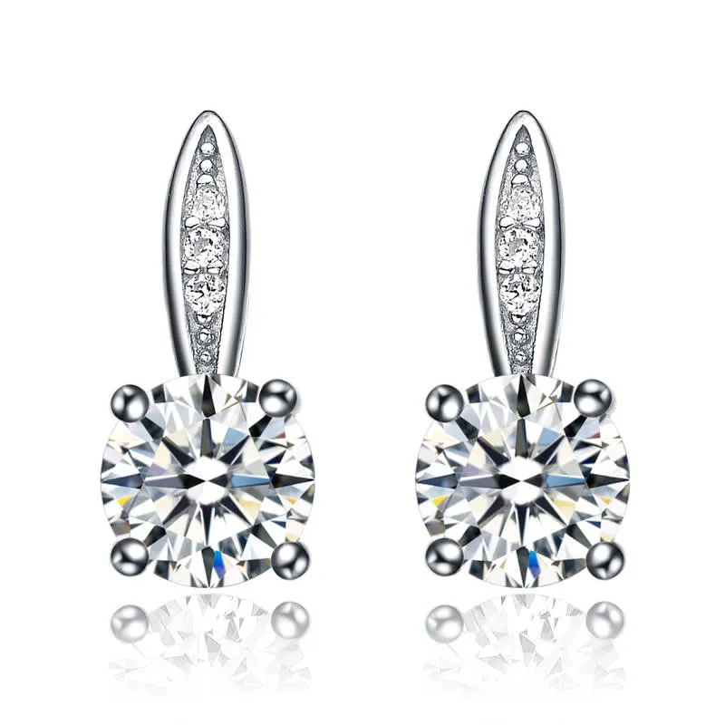 Rachel Glauber White Gold Plated with Clear Cubic Zirconia Drop Earrings sold by Reitmans