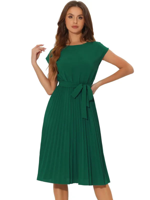Allegra K- Pleated Crew Neck Tie Waist Dress sold by Reitmans