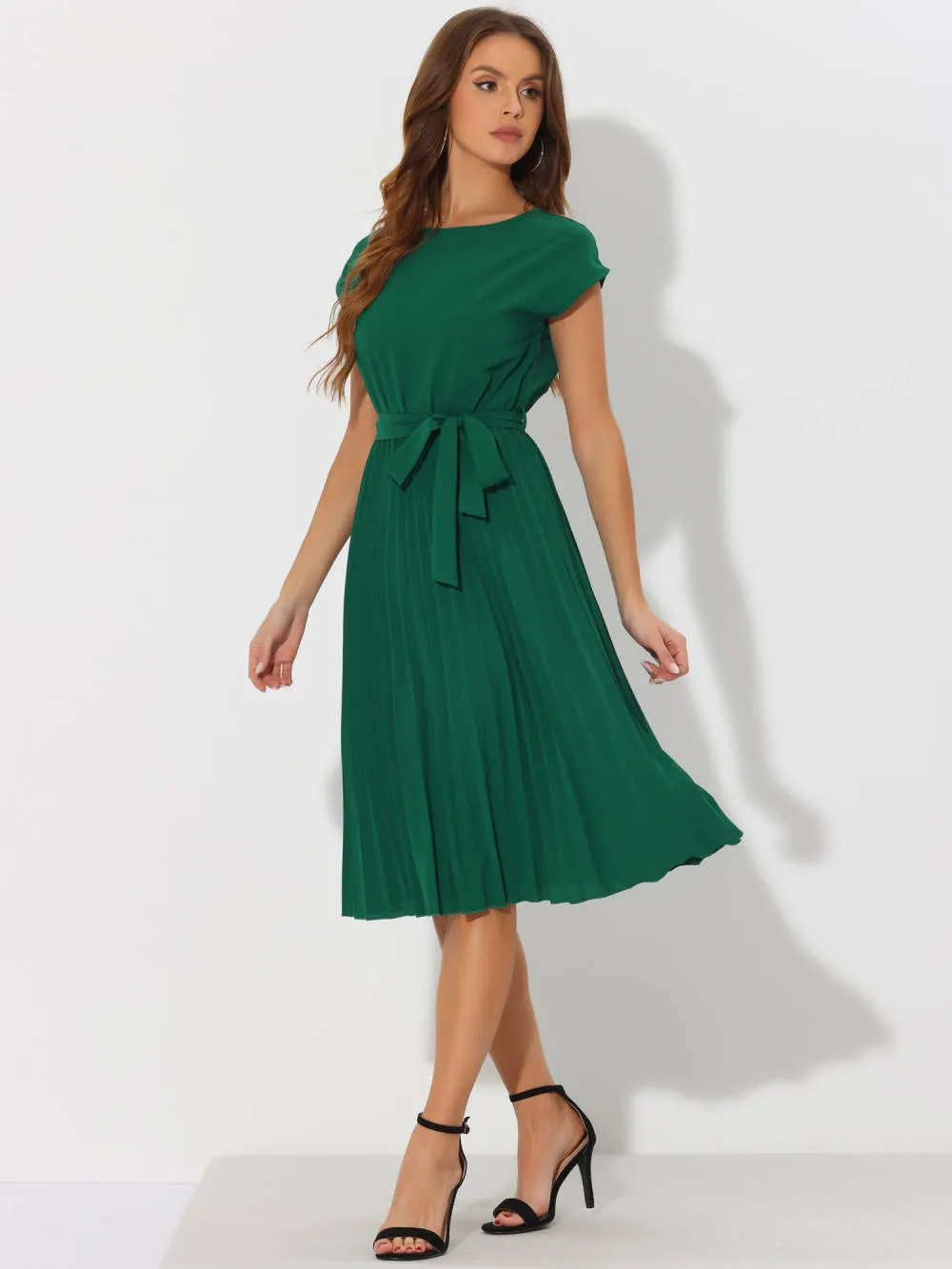 Allegra K- Pleated Crew Neck Tie Waist Dress sold by Reitmans product image thumbnail 2
