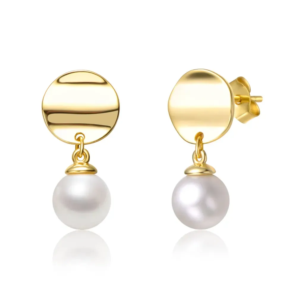 Genevive Sterling Silver 14k Yellow Gold Plated with White Pearl & Gold Medallion Coin Double Drop Dangle Earrings sold by Reitmans product image thumbnail 2