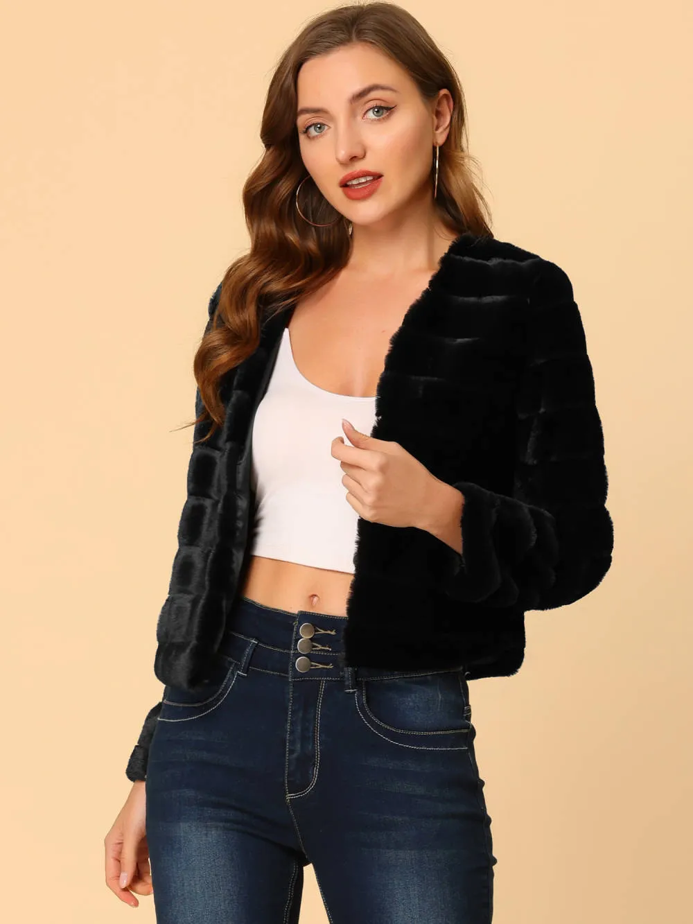 Allegra K- Cropped Collarless Faux Fur Fluffy Coat Jacket sold by Reitmans product image thumbnail 2